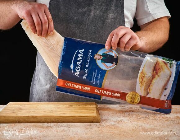 Филе палтуса AGAMA разморозьте, нарежьте небольшими полосками.