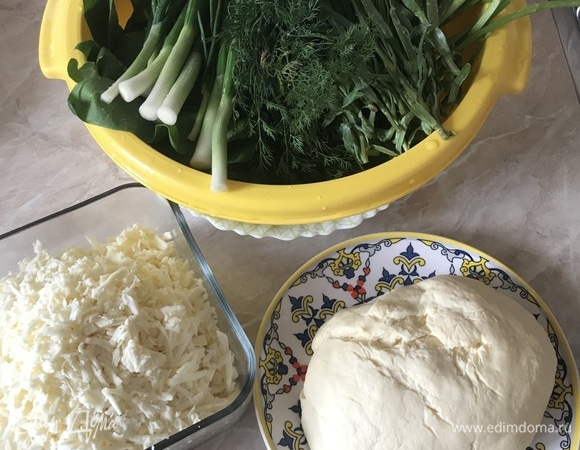 Зелень хорошо вымыть и дать воде стечь. Сулугуни натереть на крупной терке.