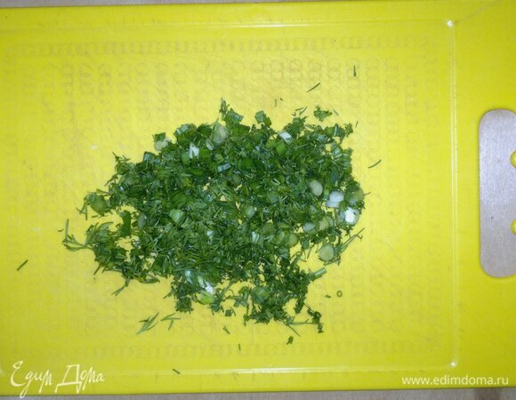 Зеленый лук и укроп вымыть, обсушить, мелко нарезать. Немного укропа оставить для украшения.