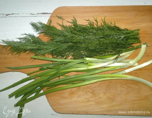 Зеленый лук и укроп вымыть, обсушить, мелко нарезать.
