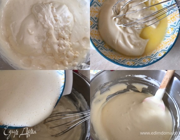 Затем отложить 2 ст. л. теста в теплое молоко и перемешать. После этого влить эту массу в основное тесто и еще раз хорошо перемешать тесто спатулой.