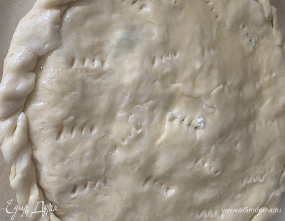 Смазываем белком и делаем небольшие проколы вилкой по всему пирогу. Выпекаем в заранее разогретой 180°C духовке 30–40 минут. Пирог сам подскажет, когда пора его достать, кухня наполнится ароматом ванили, а корочка аппетитной румяностью. Приятного аппетита!