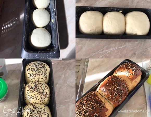 Переложить заготовки в форму (форму слегка смазать сливочным маслом и посыпать мукой), накрыть и оставить в теплом месте еще на 2 часа. За это время тесто значительно подрастет.