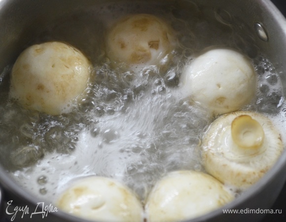 Отварите грибы в кипящей хорошо подсоленной воде 5 минут.