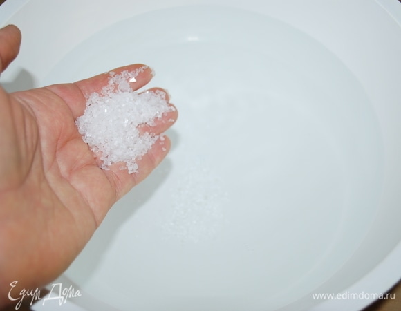 В холодной, а лучше колодезной воде разведите каменную соль.