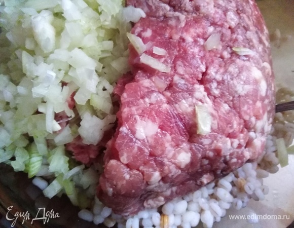 Соединить с фаршем и луком. Хорошо перемешать.