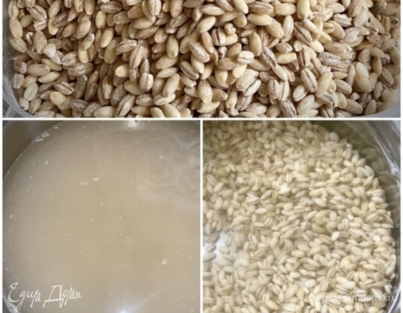 Ну да ладно, давайте уже суп варить. Пару буквально слов о бульоне. На литра примерно 4 воды я беру говядины с килограмм. Корейку лучше всего. Там и кость есть, и мясо с хрящами. Соединяю мясо с водой в кастрюле и ставлю ее на сильный огонь. Как закипит, будет выделяться пена. Ее убирать надо. Как перестанет, нагрев делаю самый минимальный, в кастрюлю добавляю луковку (можно «насовсем» от шелухи не очищать) и морковку — эту и вымыть надо, и почистить хорошо бы. Можно белых кореньев добавить. Хуже не будет. Бульон я томлю минимум часа полтора. Получается наваристо, ароматно, вкусно, в общем, замечательный получится бульон. Мясо из бульона потом достал и нарезал на порционные кусочки, лишнее все из кастрюли удалил, и получилось примерно 3,5 литра у меня «чистого» бульона. Будете вы процеживать бульон или нет — зависит от ситуации и тех продуктов (мясных), из которых бульон варился. Я обычно процеживаю. Мелкие осколки костей приятности в поедании супа не добавляют. А вот в чем я со многими коллегами не согласен категорически, так это в вопросе «добавьте в бульон воды, чтобы восполнить ту, которая выкипела». Этого я никогда не делаю. Как и не добавляю в рассольник никогда говяжьих почек, потрошков и т. п. Ну не люблю. Вот и не добавляю. Раз рассольник, то несомненно нужна перловка. Чтобы ничего не сгущать, что называется, перловки я взял из расчета 50 г на литр бульона. И первое, что надо сделать, — тщательно промыть. До чистой, прозрачной воды. А потом я перловку решил запарить. Ненадолго. Залил кипятком и дал воде почти остыть. Минут около двадцати прошло. И отправил крупу в кастрюлю с бульоном. В принципе, как начнет бульон прибулькивать, то минут через сорок пять крупа будет готова. И в защиту перловки, если ее правильно приготовить, да с использованием хотя бы лука и небольшого количества жира, я не говорю уже о сале, перловка — это суперкрупа! Лениться просто не надо. Как говорится, «Вам надо вкусно? Или быстро?». Бурного процесса варки у меня не происходит, так что минут 40–45 перловка будет вариться, как минимум.