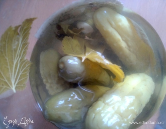 У меня рассол от огурцов. Его надо процедить. Если заменить водой, добавить соль (1 ч. л.) и уксус (1 ст. л.).