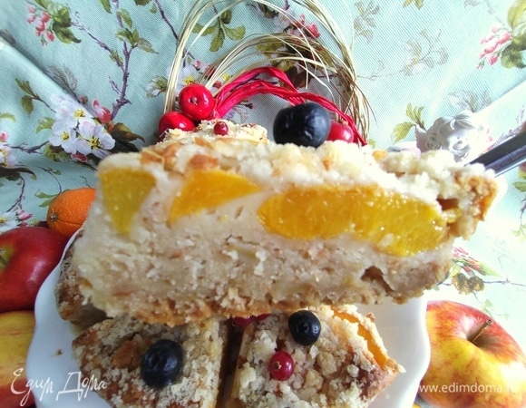 В каждом кусочке и персики и яблоки внизу.