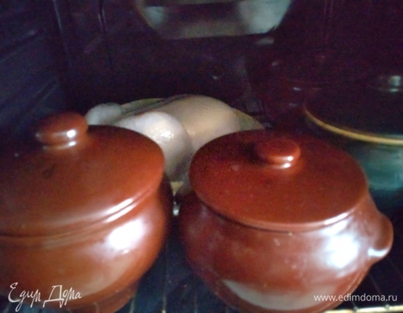 В итоге запекала 4 горшочка, хотя планировала три, но продукты остались. Горшки ставим в холодную духовку.