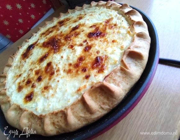 Выпекать в духовке или 30 минут в печи для пиццы (запекает верх и низ, использовать сковороду диаметром 30 см).