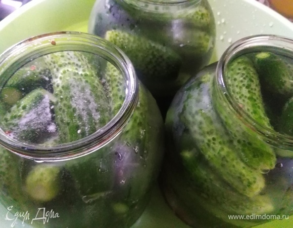 Всыпать в каждую банку соль из расчета на 1 литр воды 2 ст. л. соли. Залить холодной некипяченой водой.