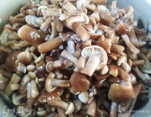 Подготовленные припаренные грибы выложить в кастрюлю.