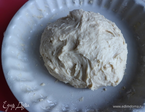 Перемешать, замесить тесто. Сначала оно будет достаточно липким, по мере вымешивания станет более эластичным, но этот процесс требует времени, старайтесь не добавлять муку.