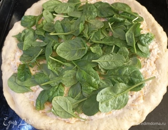Сверху выложите листья шпината.