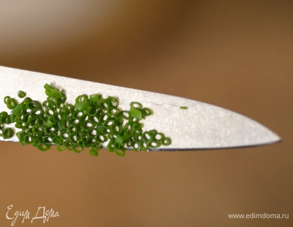 Шнитт-лук мелко порубить и украсить закуску по бокам.