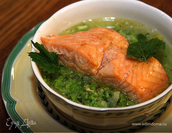 Семга с супом-пюре из зеленого горошка Семга с супом-пюре из зеленого горошка