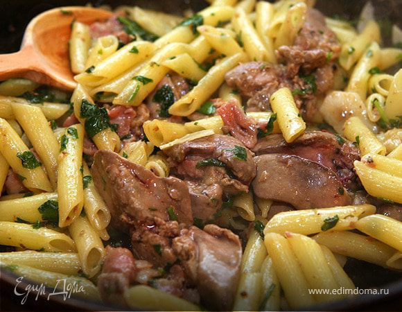 Макароны с куриной печенкой Макароны с куриной печенкой