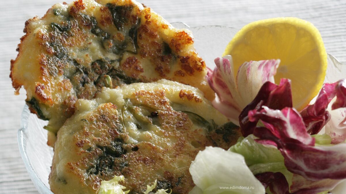 Оладьи из шпината и творога