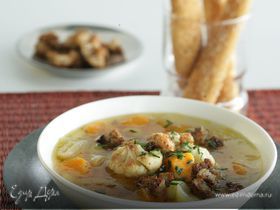 Суп из сладкого картофеля-батата, лука-порея и цветной капусты