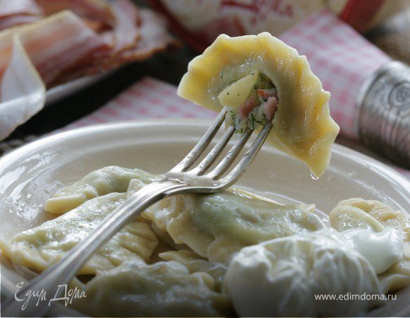 Вареники с картофелем, беконом и укропом 