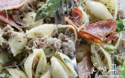 Рецепт Макароны-«ракушки» со спаржей, горохом и беконом