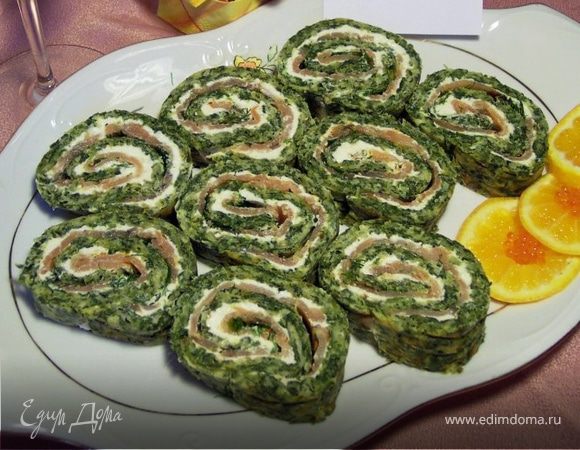 Закуска Рулетики "Красная рыба в шпинате". Закуска Рулетики "Красная рыба в шпинате".