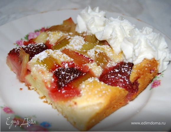 Пирог из творога с клубникой и ревенем