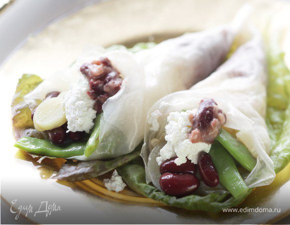 Творог с фасолью и пореем в рисовой бумаге Творог с фасолью и пореем в рисовой бумаге