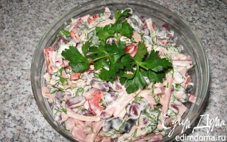 Рецепт салат с ветчиной и фасолью