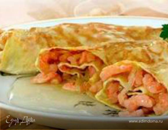 Яичные блинчики с креветками