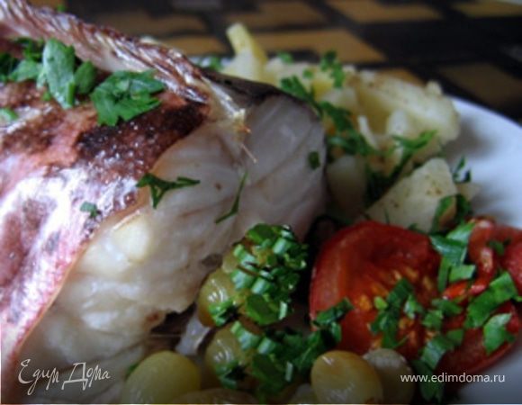 Креветочная рыба (конгрио) в винограде.