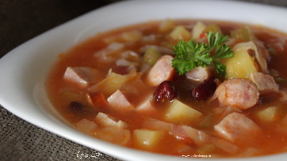 Суп с колбасой