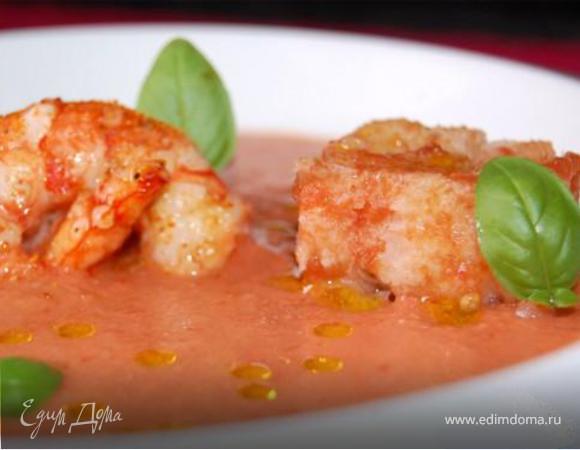 Суп из помидоров с креветками