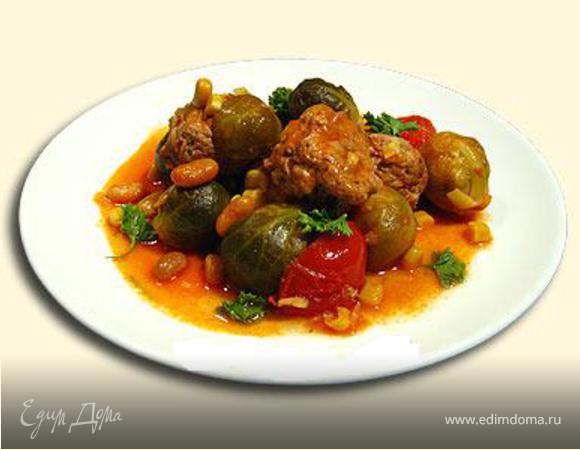 Брюссельськая капуста с тефтельками в соусе ⎝⏠⏝⏠⎠