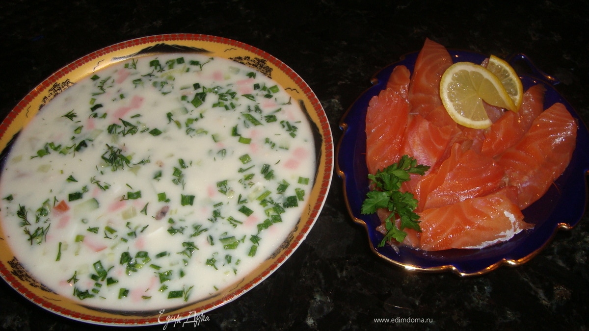 Окрошка на курином бульоне