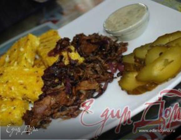 Полента с грибами и блю-соусом Полента с грибами и блю-соусом