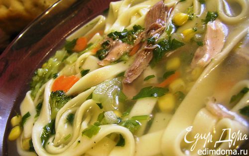 Рецепт Куриный суп-лапша с брокколи и кукурузой