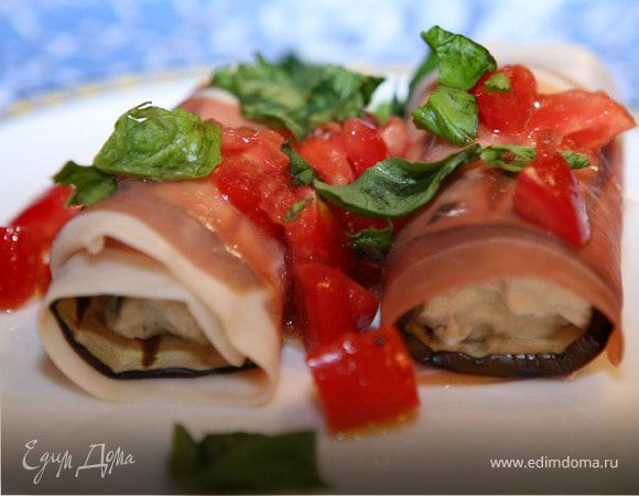 Рулетики из баклажанов и ветчины с творожной начинкой Рулетики из баклажанов и ветчины с творожной начинкой