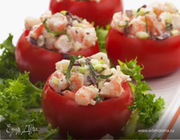 Помидорки фаршированные креветочным салатом Помидорки фаршированные креветочным салатом