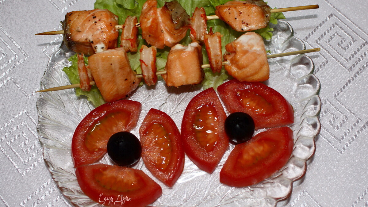 Шашлычок из семги и креветок