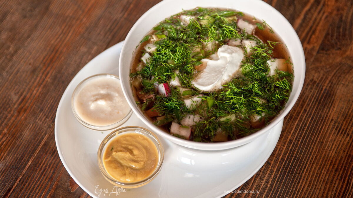 Окрошка на квасе с горчицей