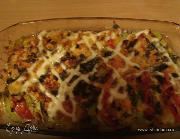 Запеканка из помидоров с сыром,чесноком  и зеленью