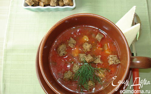Рецепт Томатный суп с мидиями и гренками