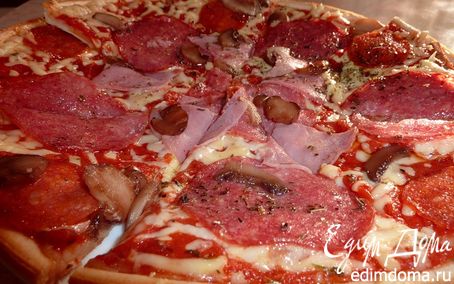 Рецепт Пицца с салями, ветчиной и грибами