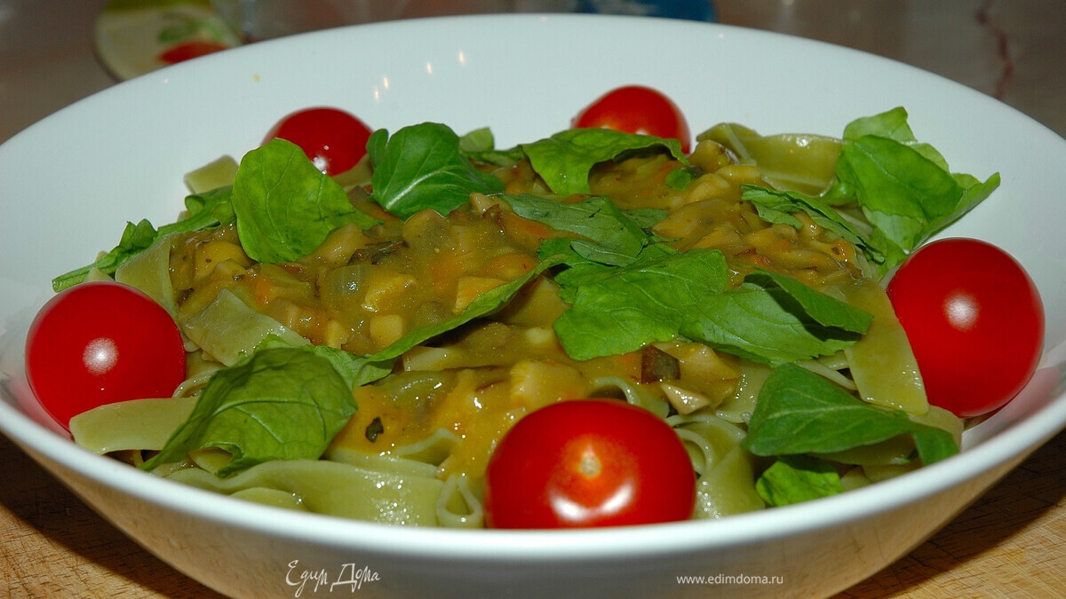 Шпинатные тальятелле с грибами (Постные дни)