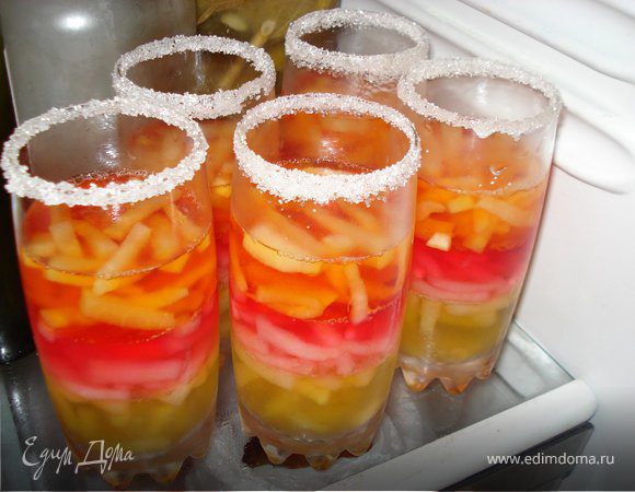 Разноцветное желе с дыней