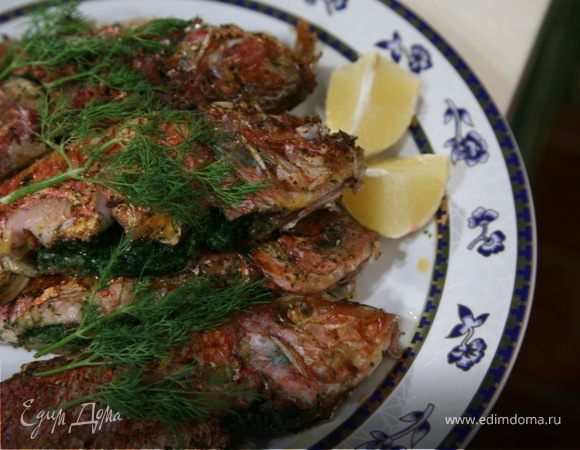 Барабулька,фаршированная зеленью