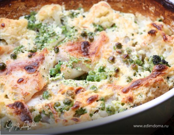 Рыба, запеченная в сливках под бананами