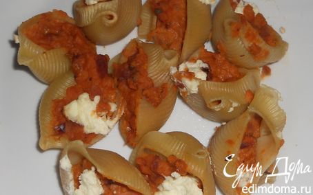 Рецепт Паста "ракушки" с чечевицей, томатами и творожным сыром